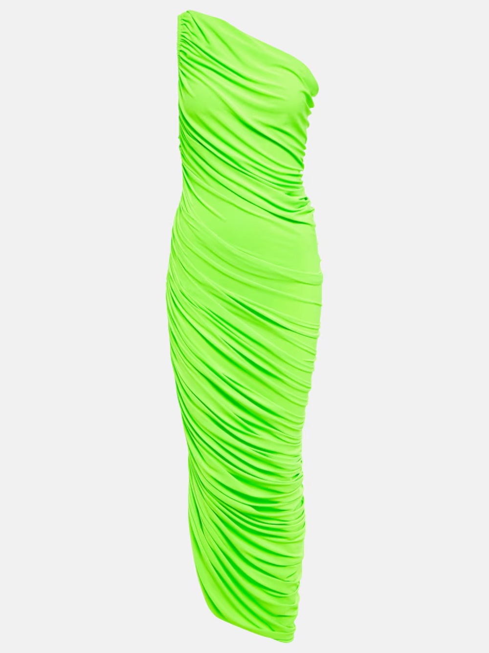 NWT Norma Kamali Diana Dress to Knee Neon Green One Shoulder Bodysuit Size M/38